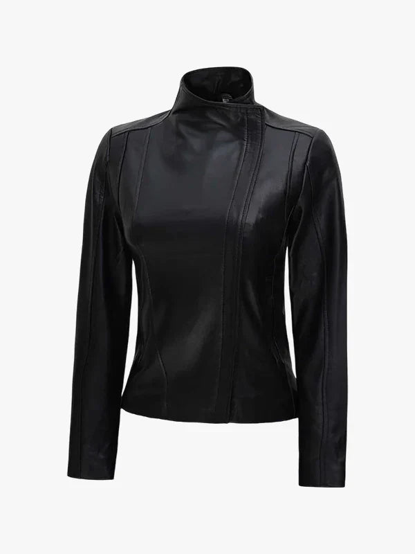 Arezzo Women’s Genuine Leather Biker Jacket with Flap Closure
