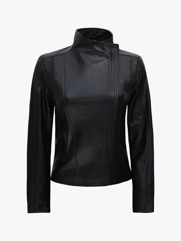 Arezzo Women’s Genuine Leather Biker Jacket with Flap Closure
