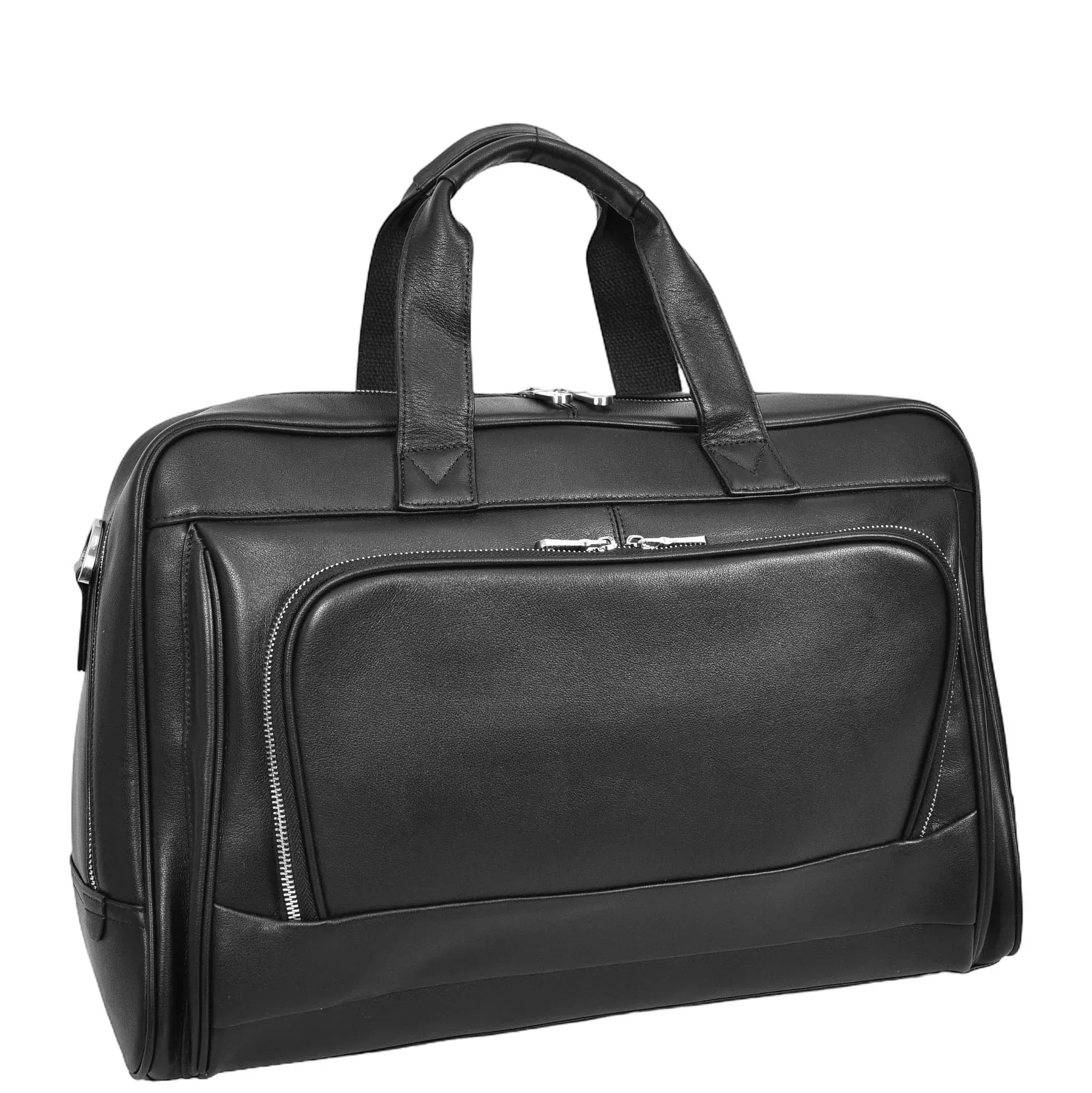Black Leather Holdall Bag For Weekend Overnight And Travel