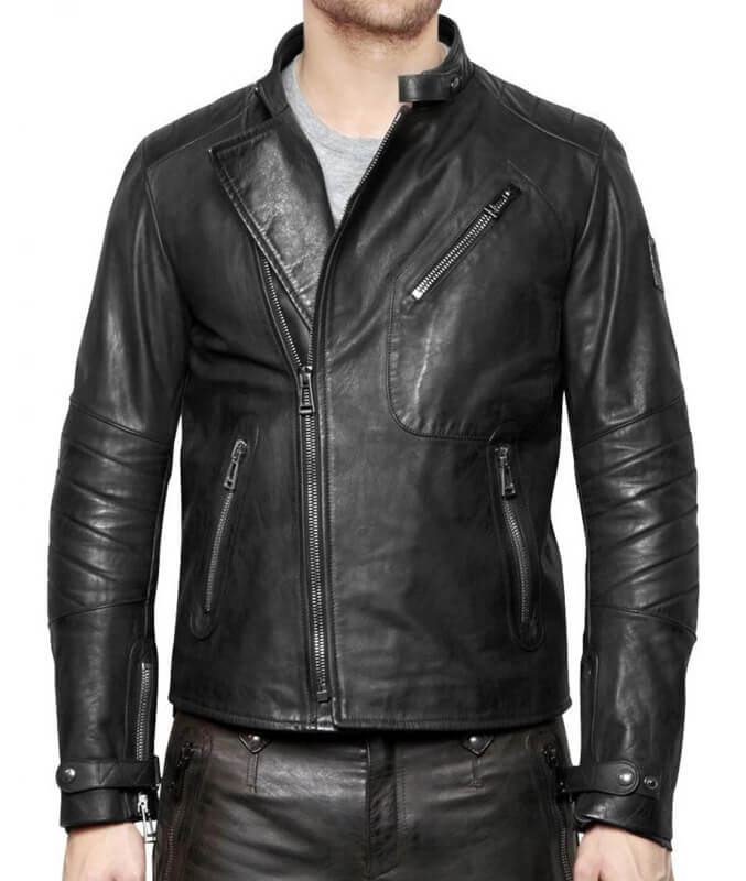 Classic Vintage Black Leather Biker Jacket for Men