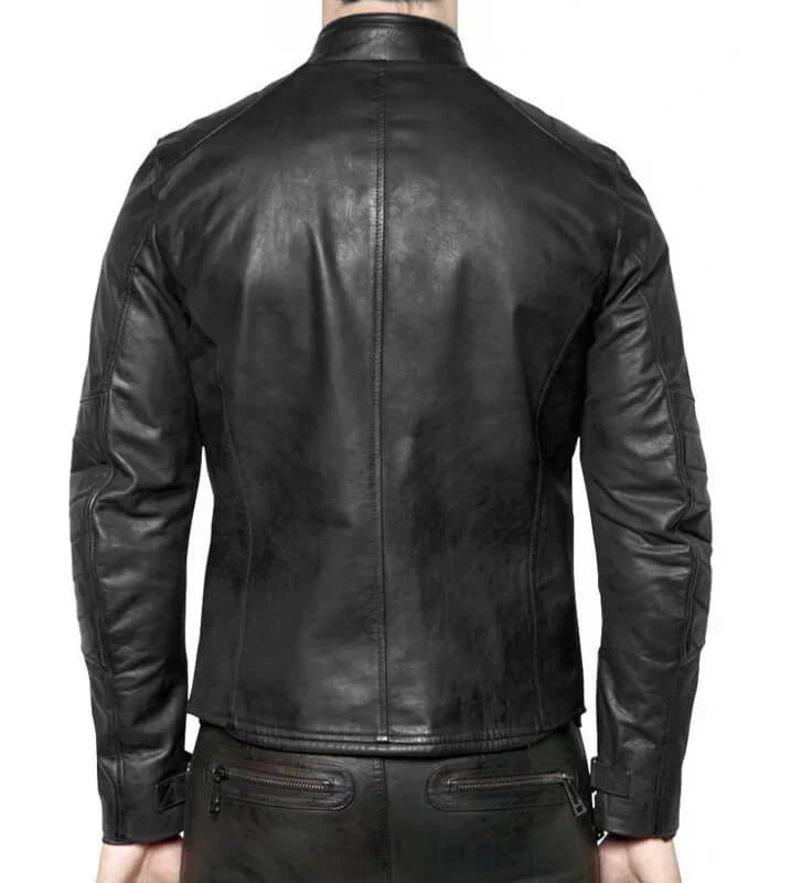 Classic Vintage Black Leather Biker Jacket for Men