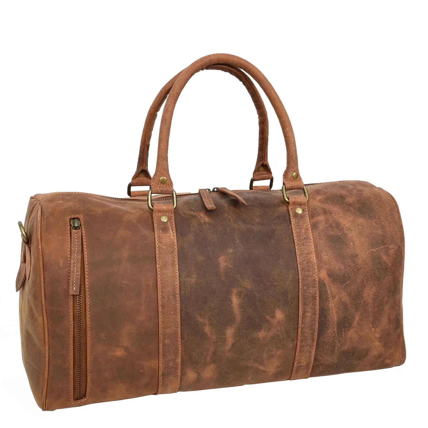 Compact Tan Leather Duffle Holdall for Weekend Getaways