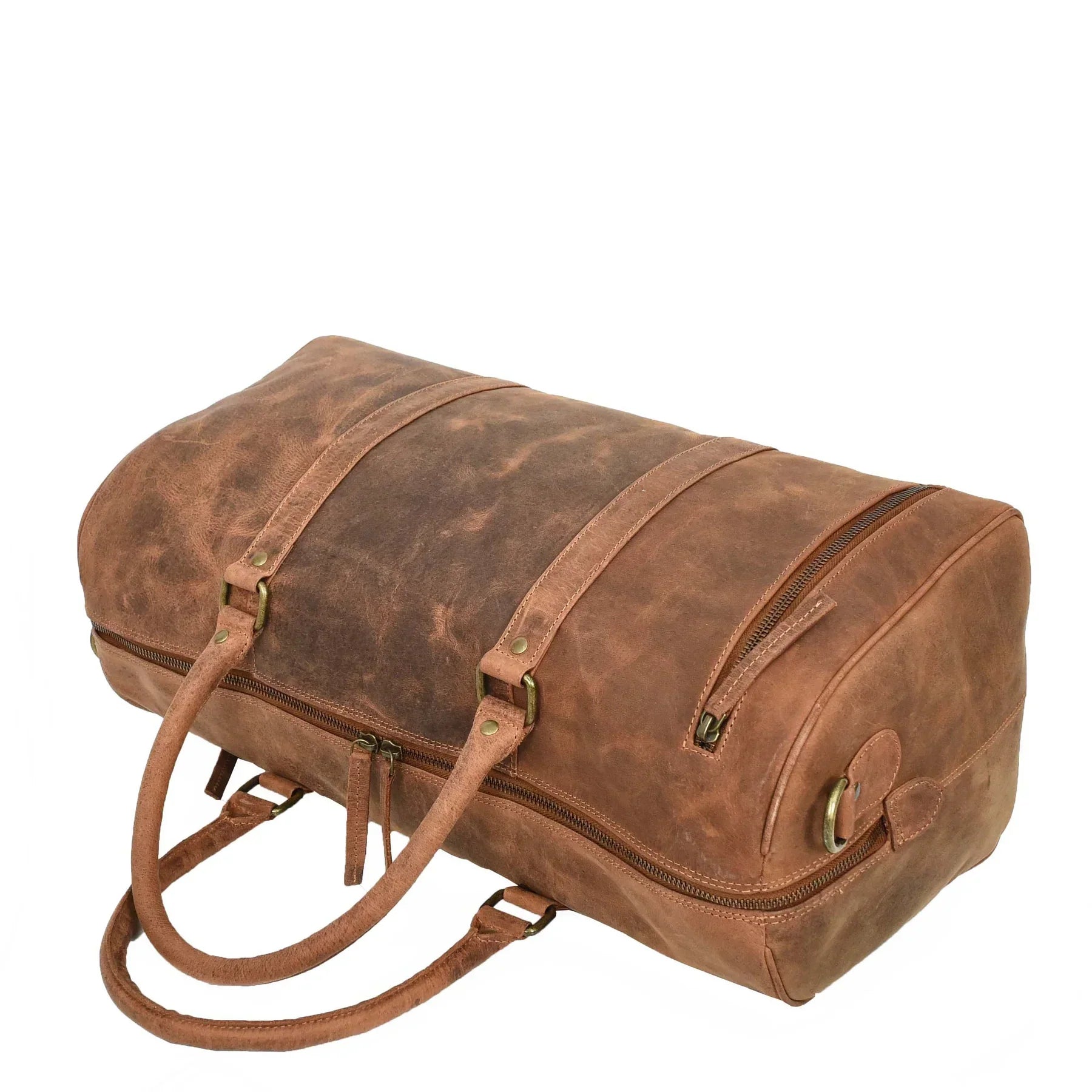 Compact Tan Leather Duffle Holdall for Weekend Getaways