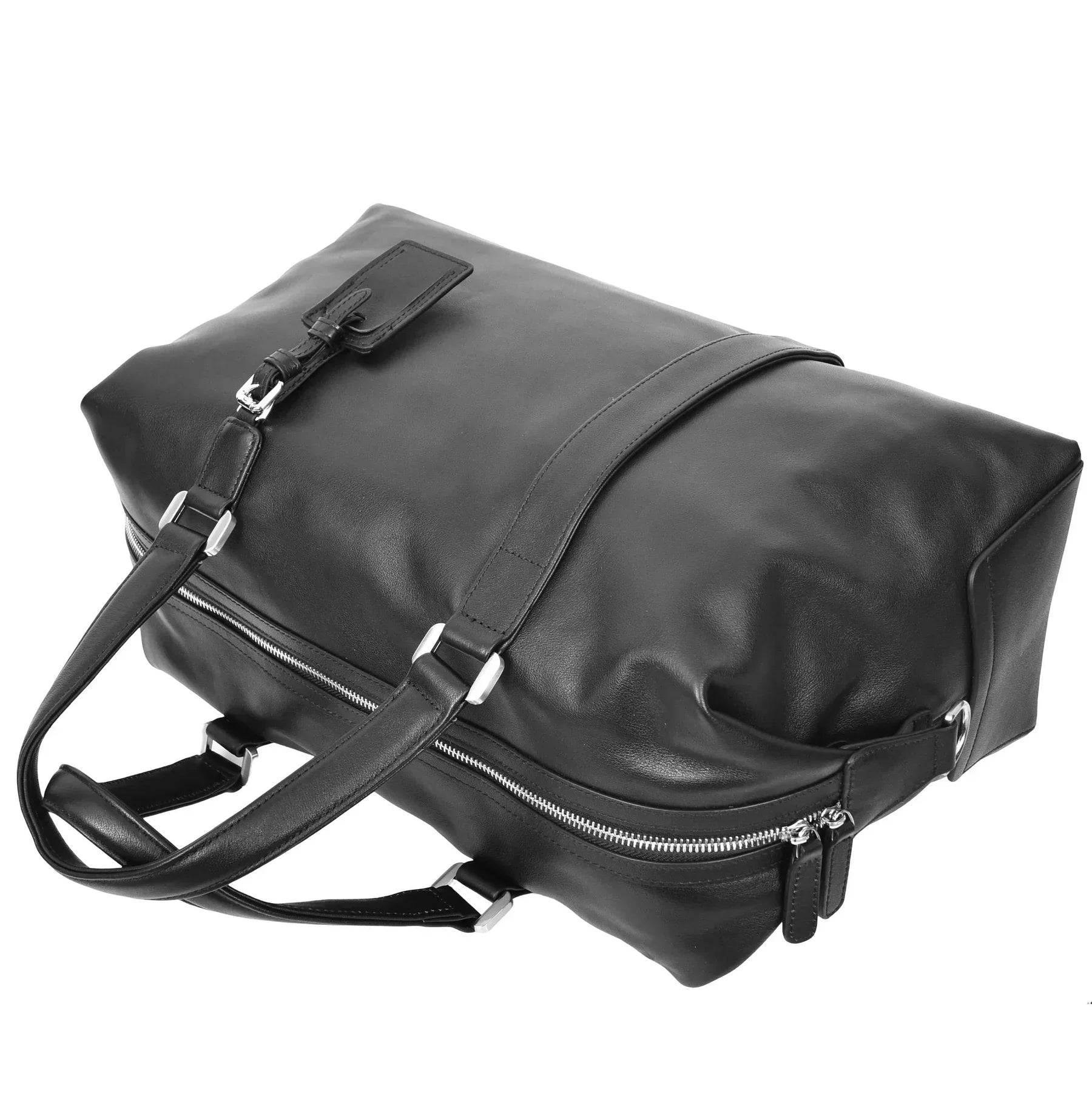 Luxury Leather Holdall Weekend Bag In Elegant Black Finish