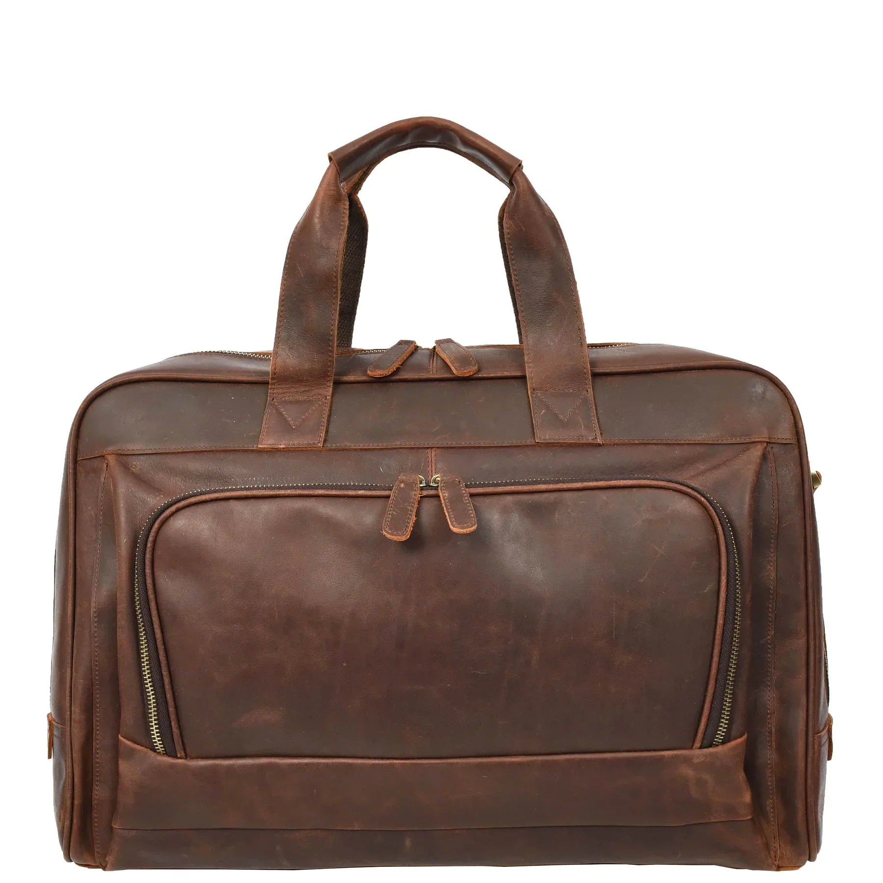 Rust Brown Leather Holdall Bag For Weekend And Travel Use