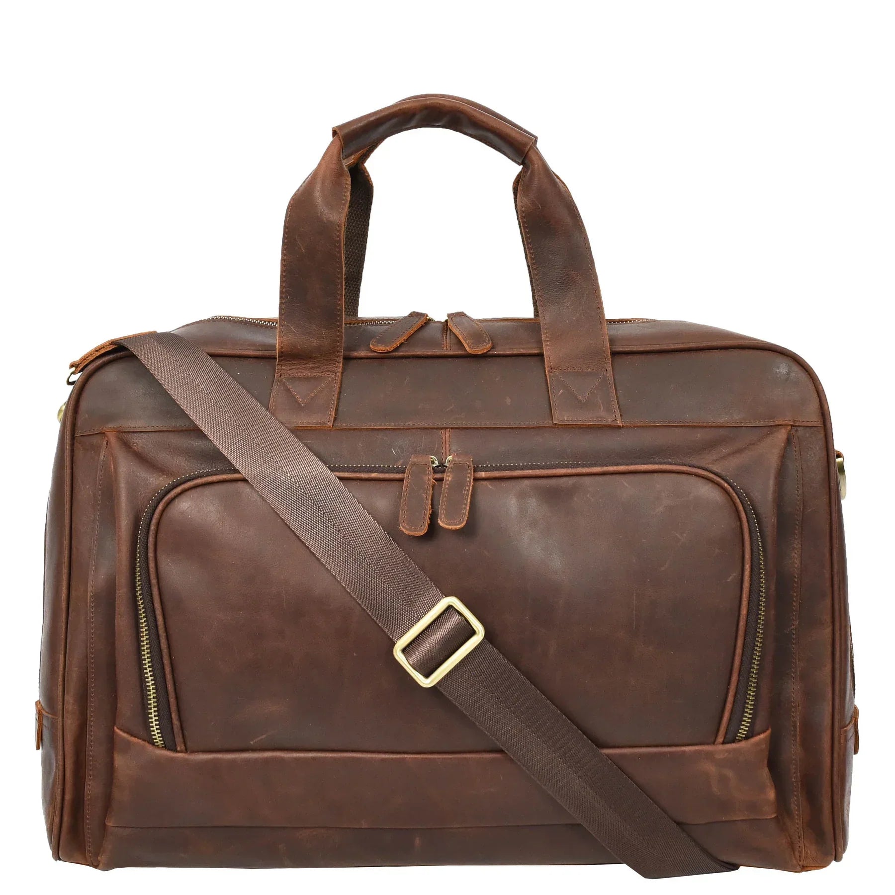 Rust Brown Leather Holdall Bag For Weekend And Travel Use