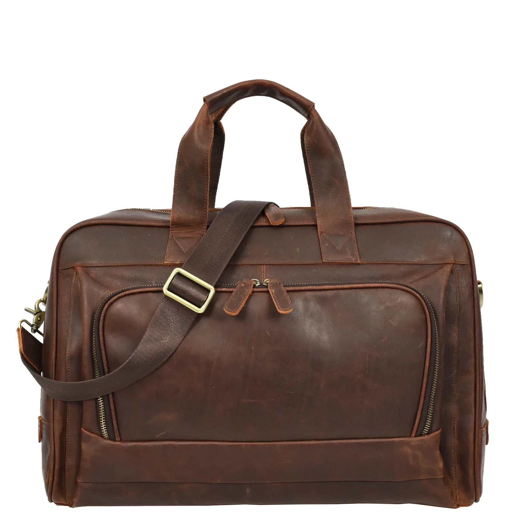 Rust Brown Leather Holdall Bag For Weekend And Travel Use