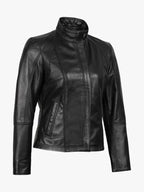 Acerra Women’s Black Genuine Leather Cafe Racer Jacket