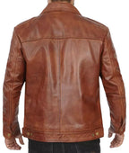Reeves Mens Brown Leather Jacket with Shirt Collar
