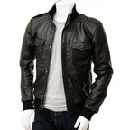 Men’s Black Leather Bomber Jacket