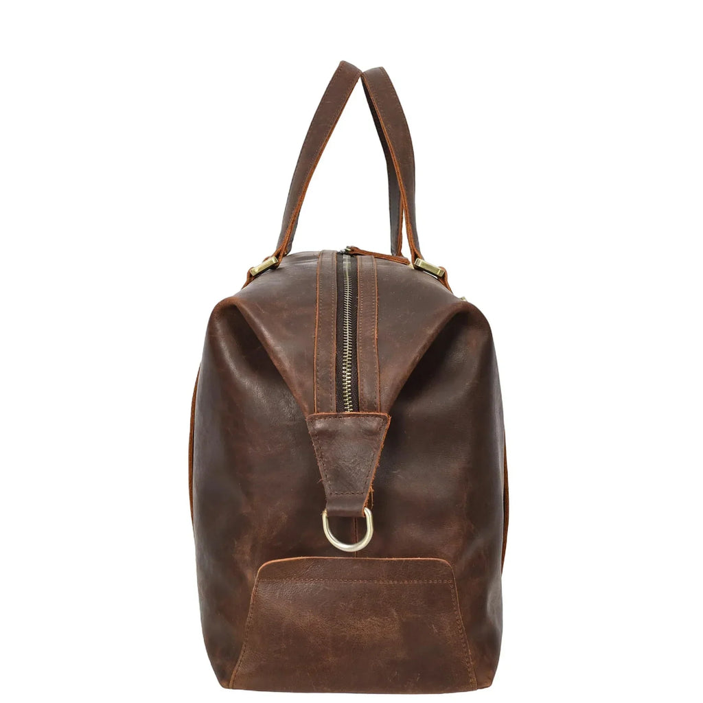Rust Brown Leather Holdall Bag For Stylish Weekend Travel