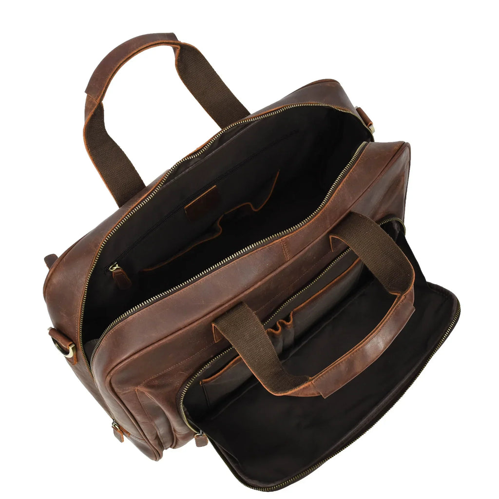 Rust Brown Leather Holdall Bag For Weekend And Travel Use