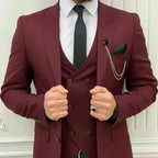 Mens Burgundy 3 Piece Suit for Formal Weddings