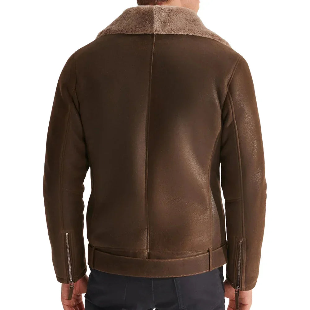 Mens Vintage Brown Shearling Leather Jacket