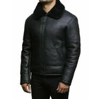 Men’s Sheepskin Fur Shearling Black Leather Jacket