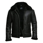 Men’s Sheepskin Fur Shearling Black Leather Jacket