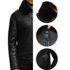 Men’s Sheepskin Fur Shearling Black Leather Jacket