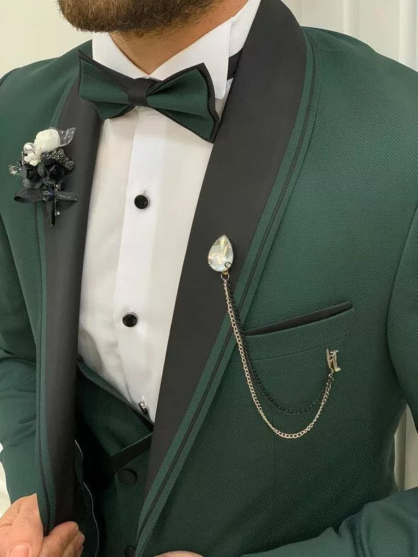 Mens Dark Green 3-Piece Wedding Tuxedo Suit