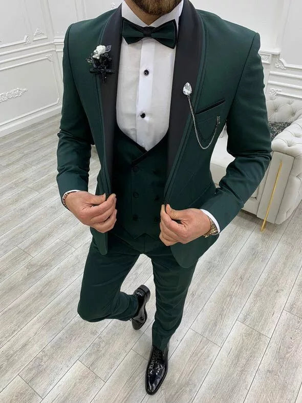 Mens Dark Green 3-Piece Wedding Tuxedo Suit