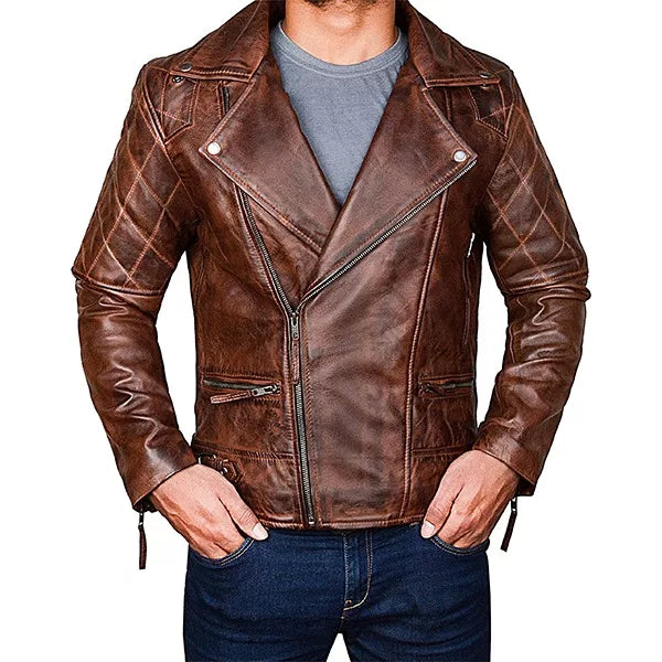Diamond Quilted Distressed Leather Jacket