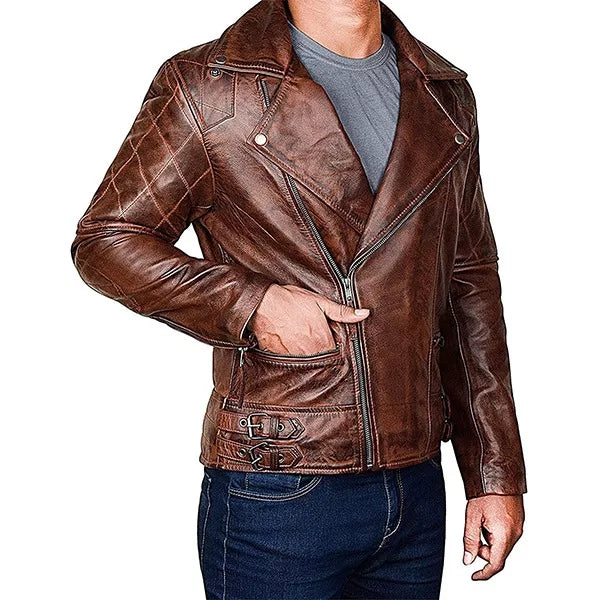 Diamond Quilted Distressed Leather Jacket