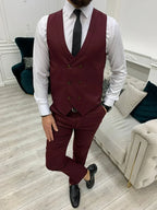 Mens Burgundy 3 Piece Suit for Formal Weddings