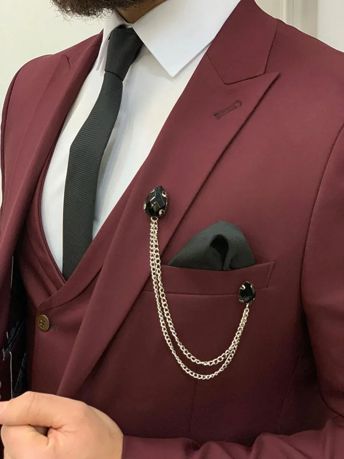 Mens Burgundy 3 Piece Suit for Formal Weddings