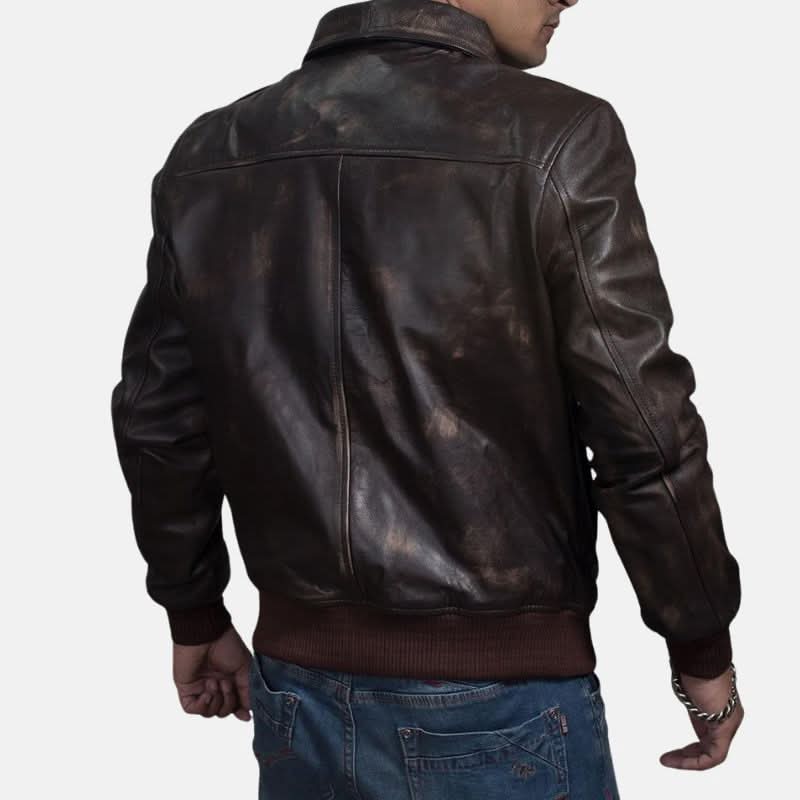 A2 Distressed Aviator Brown Bomber Leather Jacket