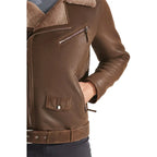 Mens Vintage Brown Shearling Leather Jacket