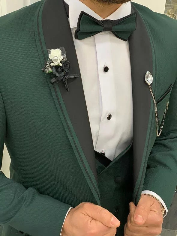 Mens Dark Green 3-Piece Wedding Tuxedo Suit