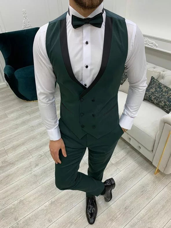 Men’s Green Slim Fit 3-Piece Tuxedo Wedding Suit, One-Button Groom Suit