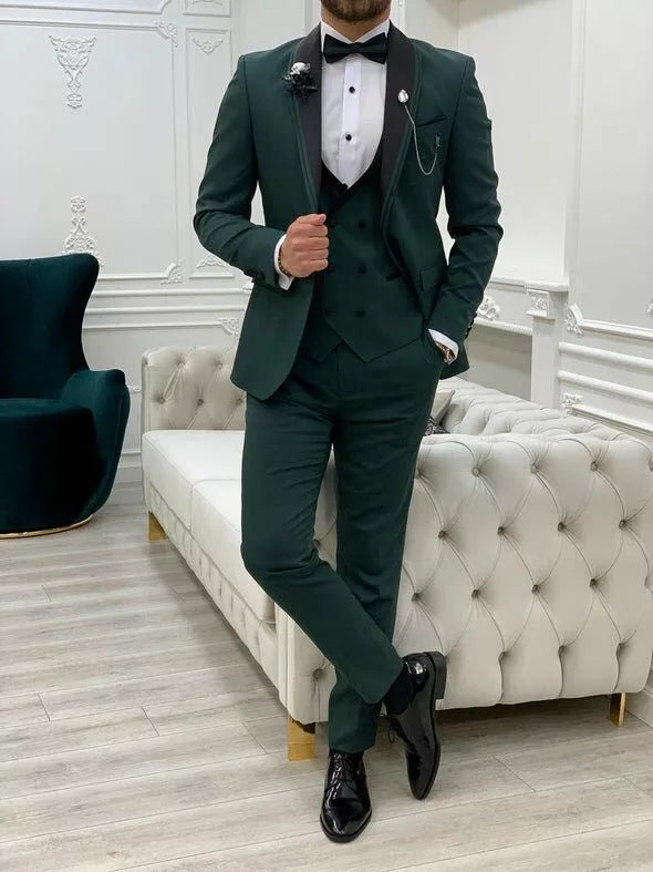 Mens Dark Green 3-Piece Wedding Tuxedo Suit